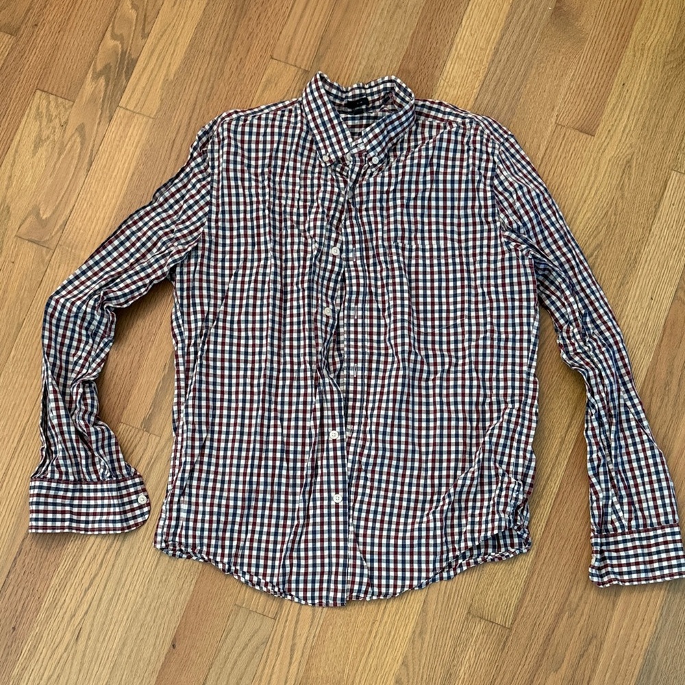 J. Crew Men's Plaid Shirt - Navy, Red, White